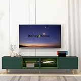 Bonzy Home 86' LED TV Stand, Modern Entertainment Center up to 90' TV, Television Console Table with Storage Cabinets for Living Room, Dark Green