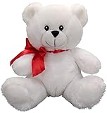 OCINAPALS 8' White Embroidered Eye Teddy Bear with Red Ribbon