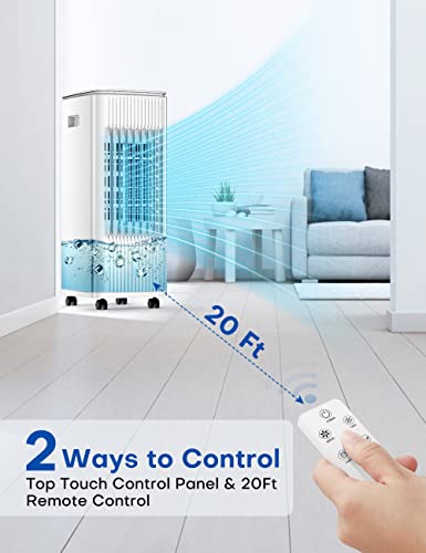 Evaporative Air Cooler, Temeike 3-In-1 Portable Air Conditioners W/Remote, Cooling Tower Fan W/Humidify, 70° Oscillation & 7H Timer Swamp Cooler, Windowless Evaporative Cooler For Room Bedroom Office #TOP5