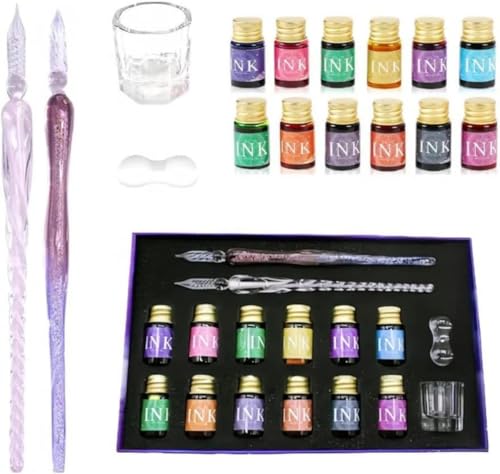 ガラスペン セット ガラスペン インクセット インク『書くことが、アートになる』 署名 書道 装飾用 描画 ガラスディップ おしゃれ 筆 がらすぺん 万年筆 手紙 ギフト プレゼント (ピンク)