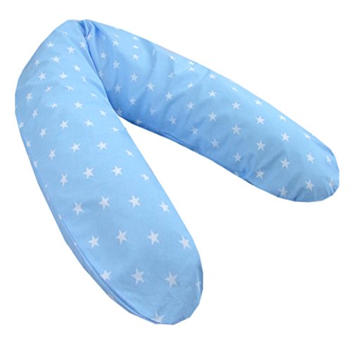 rawstyle XXL funda para cojín de lactancia Baby almacenar Cojín largo cervicales 170 cm Hellblau kleine Sterne Weiß Talla:1;2;3;4;5;6;7;8;9