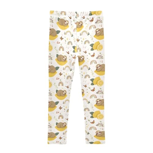 Cute Sloth Lemon Rainbow Girls Leggings Ultra Soft Compression Yoga Gym Pants for Kids 4-10T2