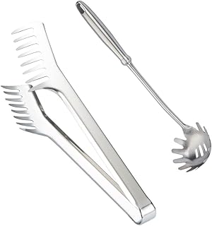 Swetup Pinces à Spaghettis en Acier Inoxydable, Lot de 2 Serveur à Spaghetti, Cuillère à Spaghetti Pince à Spaghetti, Pince à Pâtes Set de Serveur de Pâtes Outils de Cuisine pour Nouilles Cuisson