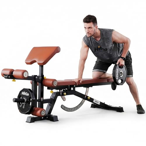 Weight Bench with Preacher Curl & Leg Extension, Workout Bench
