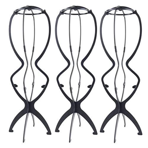 Foto von PIESOYRI 50CM Hohe Perückenständer für Langes Haar, Tragbare Perückenständer zum Ausstellen/Lagern, Zusammenklappbar (3er-Pack)