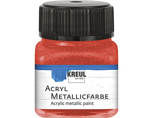 KREUL 77273 - Acryl Metallicfarbe, 20 ml Glas in rot, glamouröse Acrylfarbe mit Metalliceffekt auf Wasserbasis, cremig deckend, schnelltrocknend und wasserfest