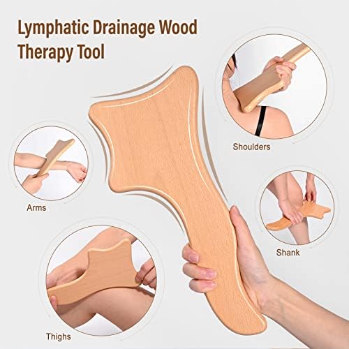 Dastre 4-in1 Wood Tools, Wood Therapy Massager Tools, Lymphatic Drainage Massager, Wood Massage Tools for Body Gua Sha, Applicable to Neck, Legs, Back,Relieve Pain and Relax Muscle