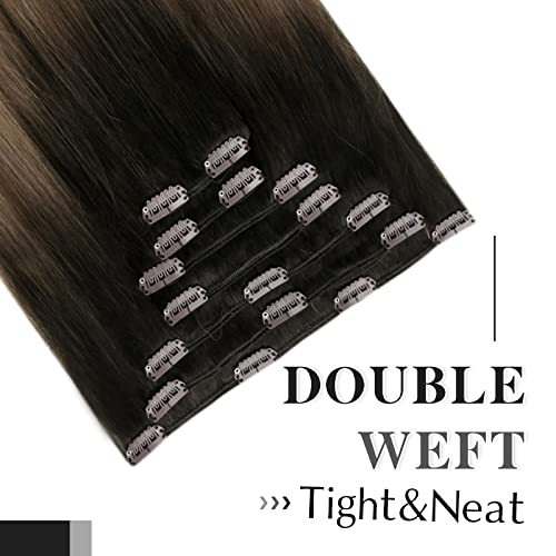 Easyouth Clip In Hair Extensions Ombre Brown Human Hair Clip In Extensions Dark Brown Fading To Medium Brown With Ash Blonde Remy Hair Extensions Clip In Silky Hair 12 Inch 70G/7Pcs #TOP2