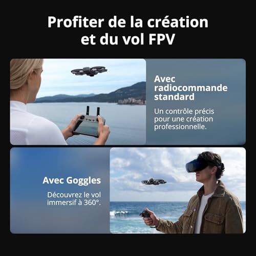 DJI Avata 360 Bundle Fly More (RC 2), drone avec imagerie 360° 8K au format 1 pouce pour FPV et prises de vue aériennes, drone caméra 360° avec protection d’hélices. Comprend RC 2 et trois batteries.