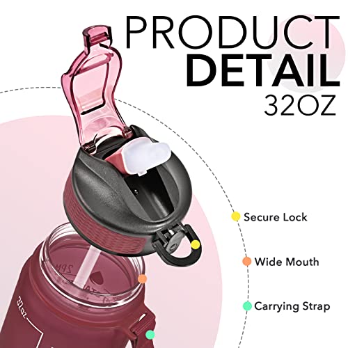 Image of HYETA 32 oz Water Bottles with Times to Drink and Straw, Motivational Water Bottle with Time Marker, Leakproof & BPA Free, Drinking Sports Water Bottle for Fitness, Gym & Outdoor, Red-Blue