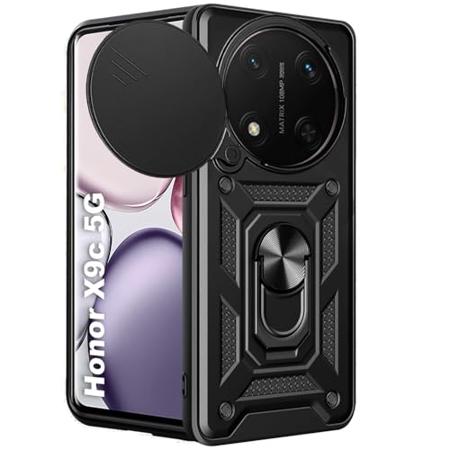Image of TheGiftKart Tough Armor Bumper Back Cover Case for Honor X9C 5G | Rotating Camera Cover, Kickstand & Ring Holder | 360 Degree Protection Back Cover Case for Honor X9C 5G (PC & TPU, Black)