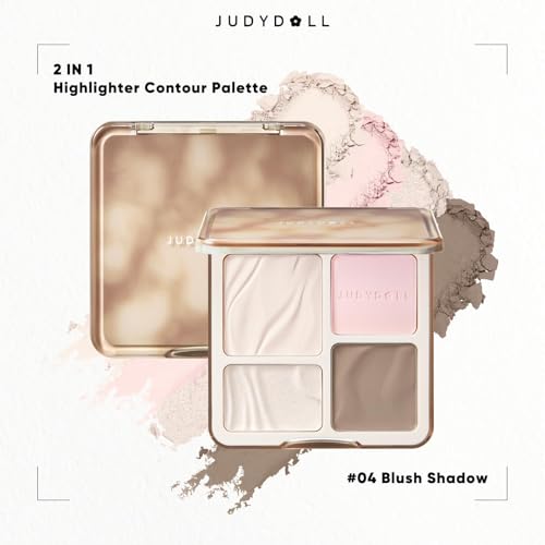 Image of JUDYDOLL Highlight & Contour Palette, All-in-One Matte Highlighter Contour Compact, Natural Brightening Finish for Cool Fair & Olive Skin (New Version 04 Blush Shadow Palette)