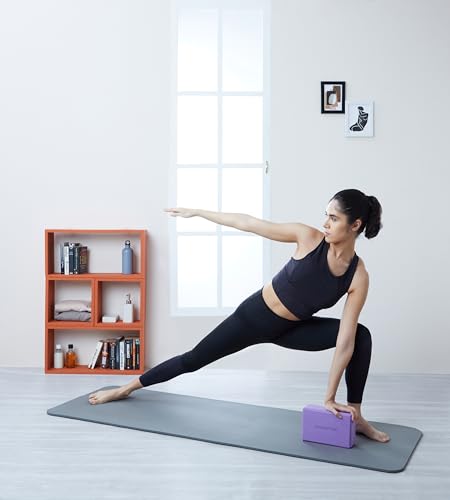 Image of Amazon Brand - Symactive High Density Premium EVA Foam Yoga Block for Strength, Balance, and Flexibility, Odour Resistant, Regular Size (3 x 6 x 9 inches, Set of 1, Purple)