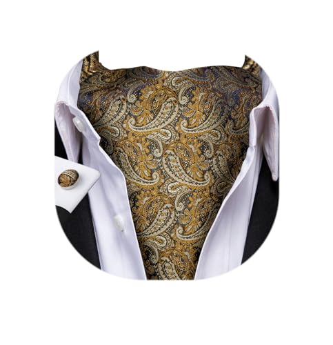 Image of Dubulle Paisley Floral Ascot for Men Self Tie Mens Cravat and Pocket Square Cufflinks Wedding