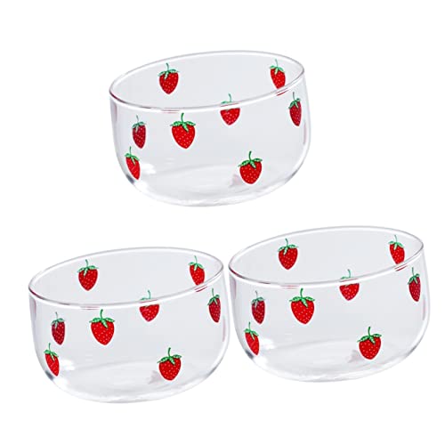 Luxshiny Glass Strawberry Pattern Serving Plate 3 X Bowl