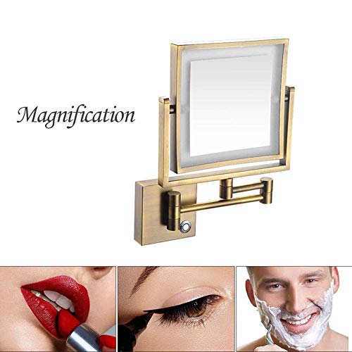 Miroir maquillage LED or rose rectangulaire extensible 3X pour salle de bain