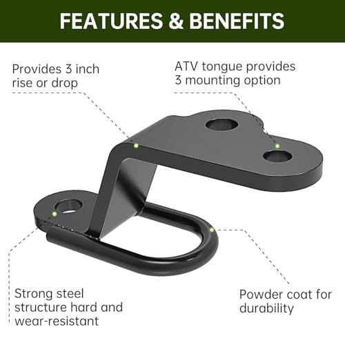 ATV/UTV Three-Way Hitch, Heavy Duty Universal ATV Hitch Attachments, Trailer Hitch Adapter - Thumbnail 2