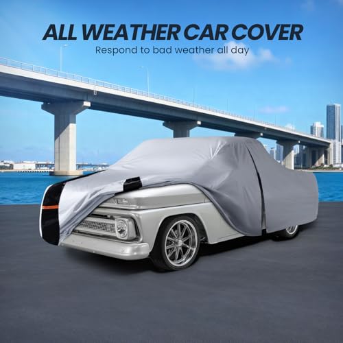 Image of Multi-Layer Ford F100 Truck Cover, Custom fit F100 1953-1983 Regular /Extended /Crew Cab SB(6.4'-6.5') Car Cover Waterproof All Weather, Full Exterior Cover Rain Wind and UV Protection with Door Zipper