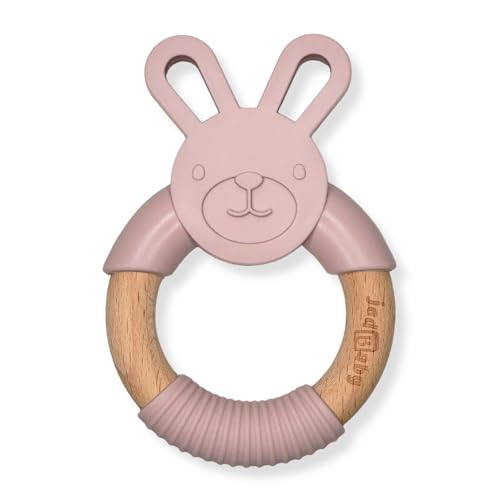Image of Jedbaby Silicone and Wood Bunny Teether - BPA-Free, Safe and Soothing, for Babies 3M+ (Pale Mauve)