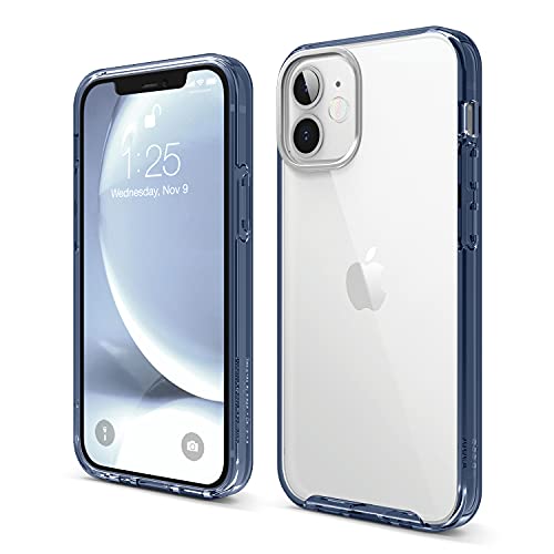 elago Híbrida Transparente Funda Compatible con iPhone 12 Mini Case (5.4"), Reverso de Anti-Amarilleo PC Duradero, Flexible Bumper Protectora (Azul Oscuro)