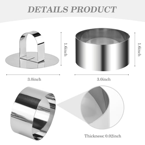 image for JTisiafly 4-Pack 3 Inch Stainless Steel Baking Ring Molds with Pusher 