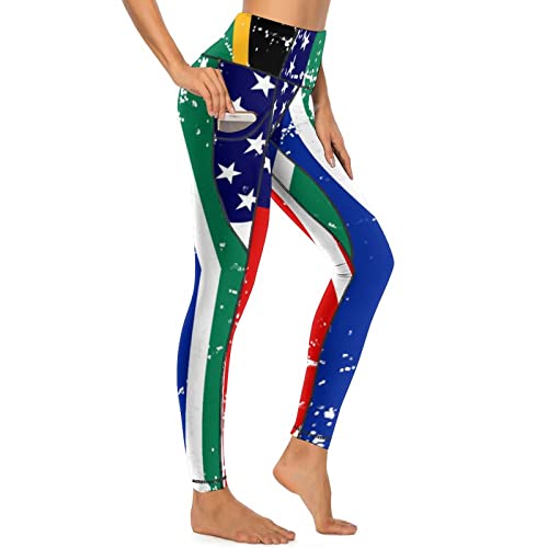 アメリカ南アフリカ国旗 L女性のヨガ スリム パンツ サイド 