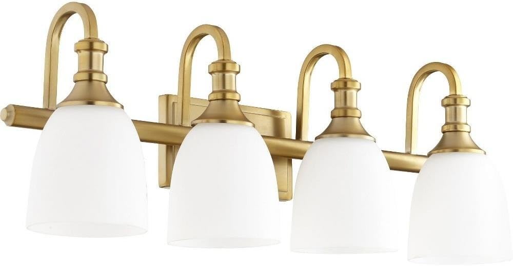 Quorum 5011-4-80 Transitional Four Light Vanity from Richmond Collection in Brass Finish,