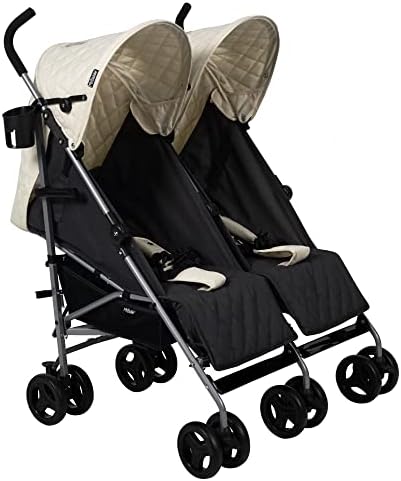 My Babiie MB11 Cream Melange Double Stroller, Easily Folds, Umbrella Fold, Lightweight, Easy to Manoeuvre, Raincover and 2 Cup Holders Included, from Birth to 15kg (Each seat) (Cream Melange)