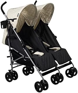 My Babiie MB11 Cream Melange Double Stroller, Easily Folds, Umbrella Fold, Lightweight, Easy to Manoeuvre, Raincover and 2 Cup Holders Included, from Birth to 15kg (Each seat) (Cream Melange)