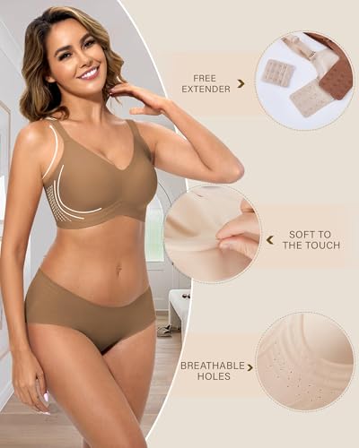 obind Seamless Jelly Bras for Women Breathable Wireless Push Up Bras with 53 Air Vents Full Coverage No Underwire Padded Comfortable T-Shirt Bralettes Support Everyday Bra Coffee — view 3