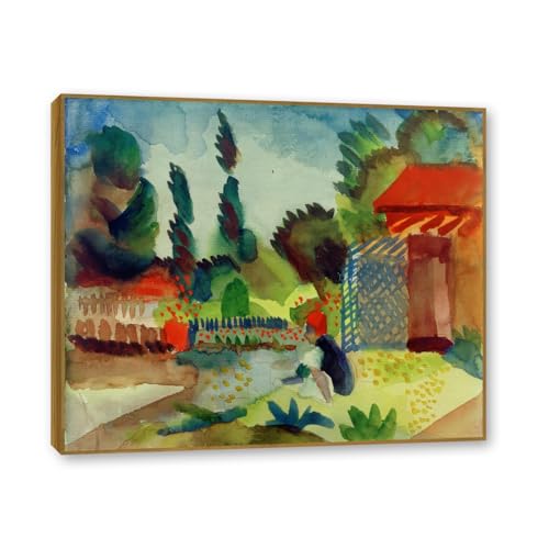 Impression sur toile Garden Villa par August Macke 50x60cm avec cadre en bois couleur teck