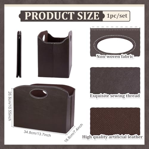 PH PandaHall Porte Revues en Cuir PU Porte Revues Pliable au Sol Étagère de Rangement pour Dossiers Panier de Rangement pour Livres pour Bureau Documents Maison Salon Table, Brun, 34.8x18.8x26.8cm – vue 2