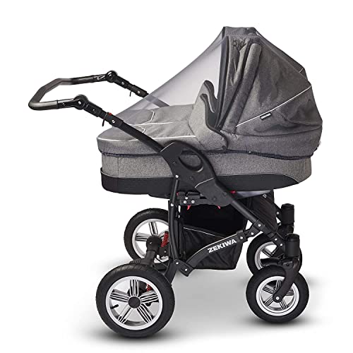 Insektenschutz für Zwillingskinderwagen & Zwillingsbuggy/Universal Moskitonetz mit Gummizug/Feines Netz gegen Mücken & Fliegen/Waschbar & Atmungsaktiv – Anthrazit