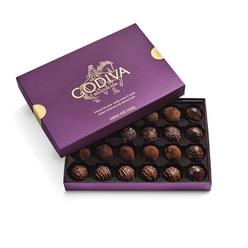 Godiva Dark Chocolate Truffle Gift Box, Belgian Dark Chocolates with Ganache Center, Gourmet Gift for Birthdays, Holidays, Kosher, 24 Pc