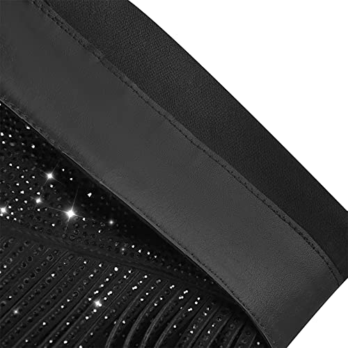 Richealnana Calf High Knee High Boots For Women Sparkle Rhinestones Clear Gems Shining Comfortable Tabs Pull-On Boots Tassel Black Size9 #TOP4