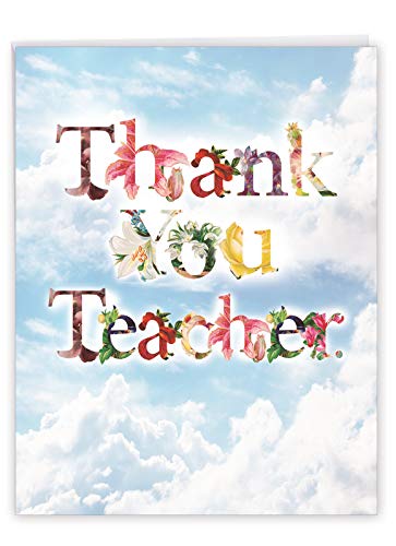 NobleWorks - 1 Jumbo Teacher Thank You Card with Envelope (8.5 x 11 Inch) Oversize Student Gratitude Notecard for School Mentor, Instructor - Professor Appreciation Notes - Thanks A Bunch J2359ATTG