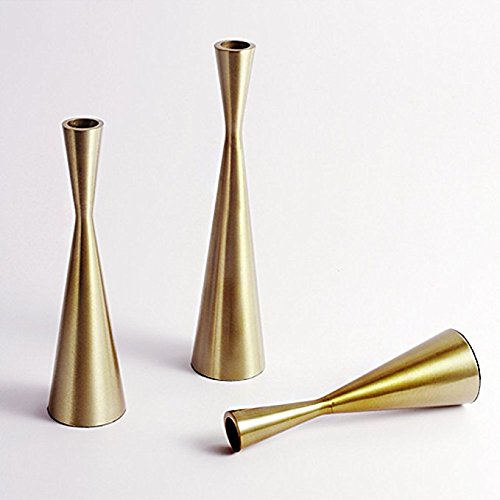 Set of 3 Brass Gold Metal Taper Candle Holders Candlestick Holders, Vintage & Modern Decorative Centerpiece Candlestick Holders for Table Mantel Wedding Housewarming (Brass Golden, S+M+L/Set) - Thumbnail 7