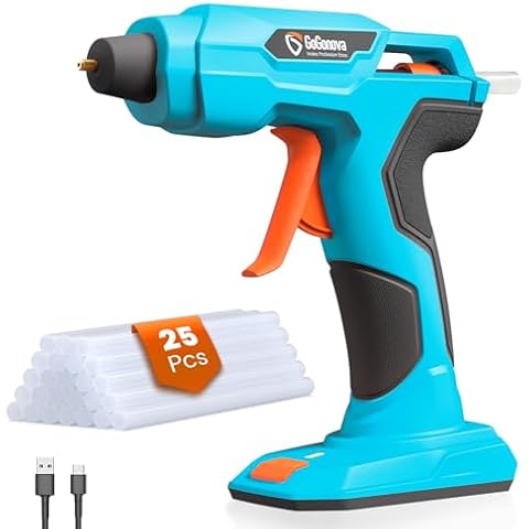 GoGonova Glue Gun Zuel, 20s Fast Preheating Anti-drip Cordless Glue Gun, 2Ah USB-C Rechargeable Hot Glue Gun Kit with 25 Pcs Mini Glue Sticks, Smart Power-Off (Blue-25) Cover