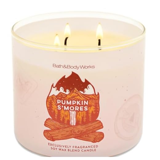 Bath & Body Works Pumpkin S'Mores 3-Wick Candle, 14.5 oz Scented Jar Candle, Fall-Inspired Marshmallow Chocolate Pumpkin Fragrance, Soy and Paraffin Wax Blend with Decorative Lid