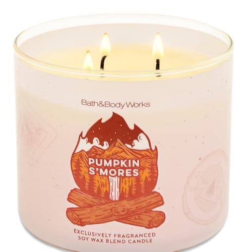 Bath & Body Works Pumpkin SMores 3-Wick Candle 14.5 oz Scented Jar Candle Fall-Inspired Marshmallow Chocolate Pumpkin Fragrance Soy and Paraffin Wax Blend with Decorative Lid