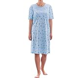 65% Baumwolle 35% Polyester Zeitlos Nachthemd kurzarm mit floralem Druck (XXL, Hellblau )