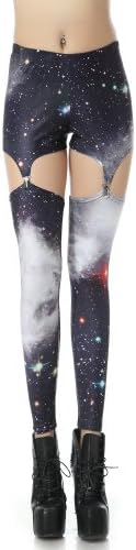 LoveLiness Fashion Digital Print Garter Clip Polyester Skinny Leggings Pants (One Size, 030 (Black Galaxy))