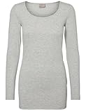 VERO MODA Damen Regular Fit Langarmshirt VMMAXI My LS Soft Long U - Neck NOOS 10152908, Einfarbig, Gr. 40 (Herstellergröße: L), Grau (Light Grey Melange)