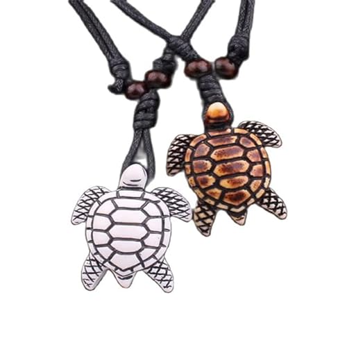 Handmade Hawaiian Turtle Shark Teeth Adjustable Wax Rope Chain Vintage Necklace Couple Friendship Summer Beach Surfer Bohemian Lucky Protection Jewelry for Men Women