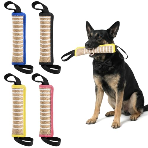Ckhoid 4 Pcs Dog Tug Toys Dog Bite Jute Pillow Pull Toy with 2 Strong Handles Tug of War Interactive Play Puppy Training Equipment for Puppy to Medium Dog Lasting Training Pull Rope
