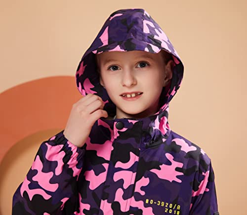 Solocote Girls Rain Jacket Lightweight Waterproof Hooded Kids Raincoat Fleece Lined Windbreaker Camouflage Pattern Coats, Sln2213-Rose Red-13-14Y #TOP3
