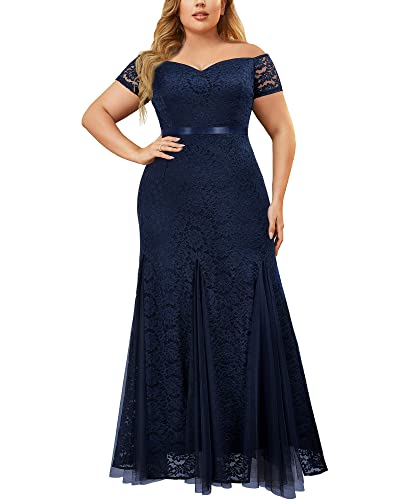 Image of Miusol Women's Plus Size Formal Off Shoulder Vintage Floral Lace Mermaid Evening Party Maxi Dress