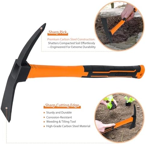 NAUKII 2pcs Garden Hoe Comfortable Handle Hoes for Garden Work Carbon Steel Outdoor Tools（Orange） — view 3