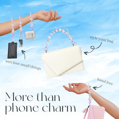 XODITO Pink Phone Wrist Strap with Handpainted Bead, Kawaii Hands-free Phone Chain for Girl, Anti-lost Keychain, Cute Bag Charms for Women - 5
