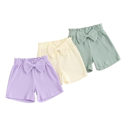Image of 3 Pack Shorts for Baby Girls Ribbed Short Pants Cotton Casual Solid Summer Toddler Shorts